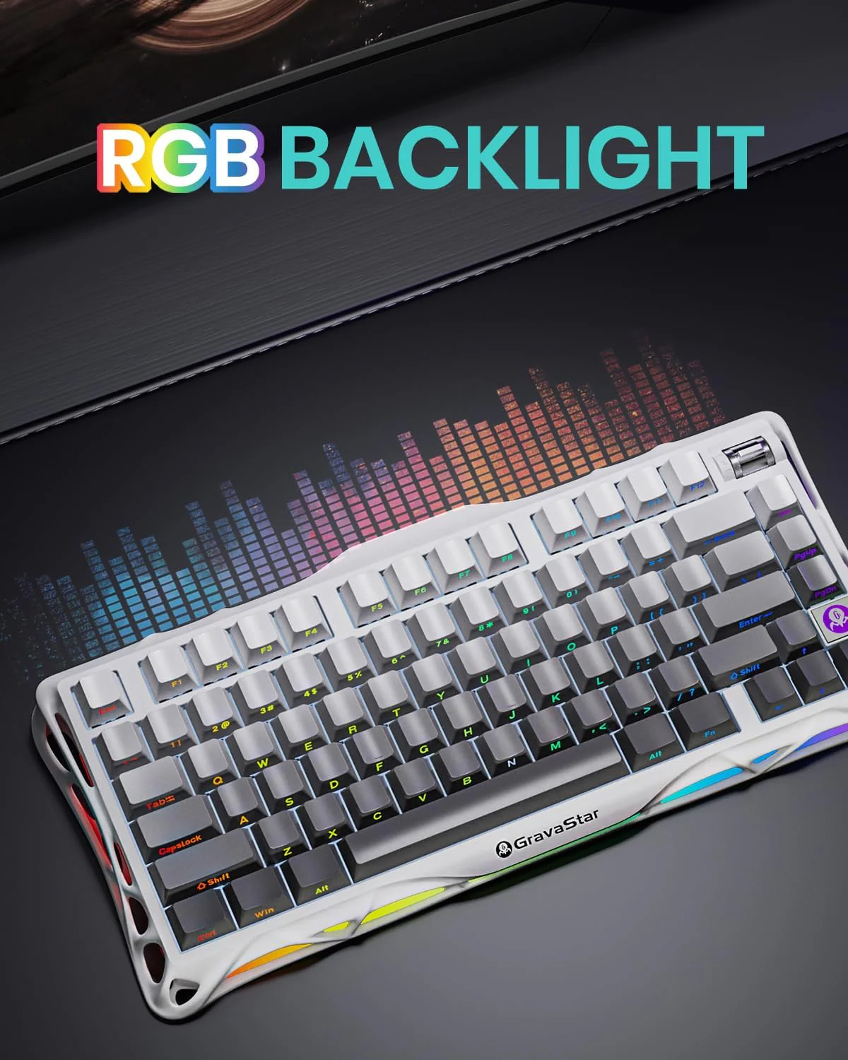 GravaStar Mercury K1 75% Wireless Mechanical Gaming Keyboard - Gradient White - Image 7