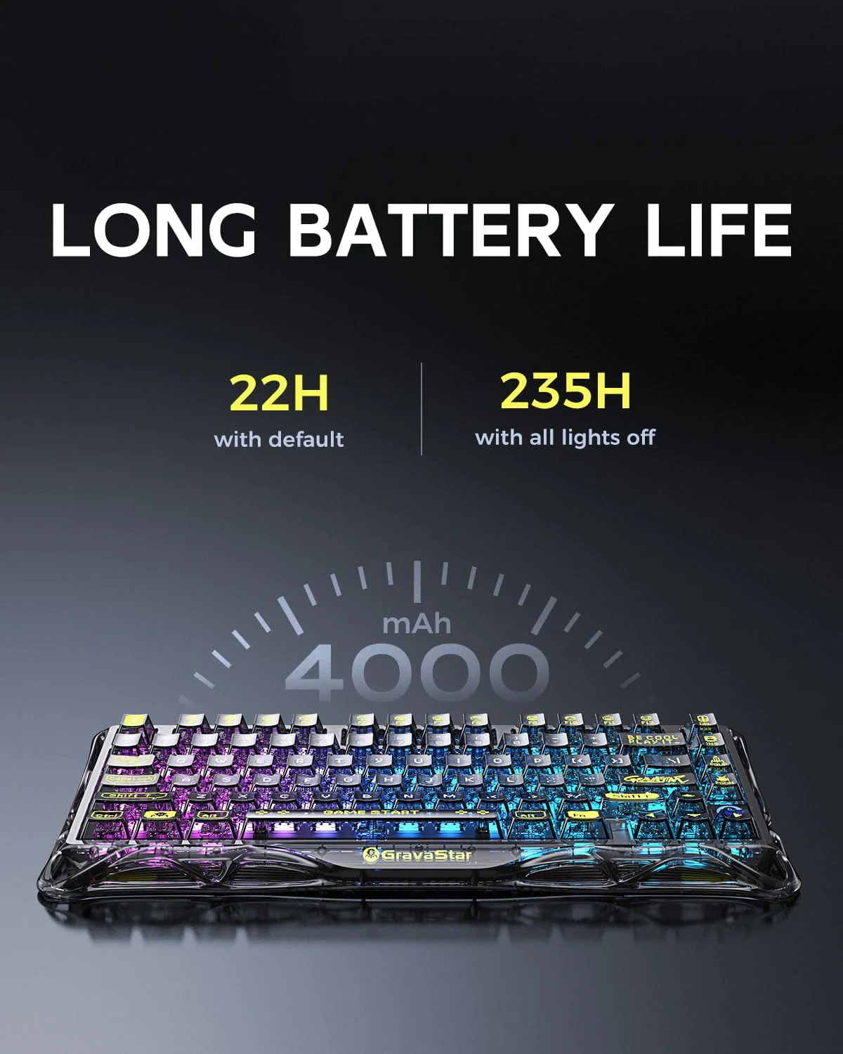 GravaStar Mercury K1 Lite 75% Wireless Mechanical Gaming Keyboard Transparent Black - Image 3