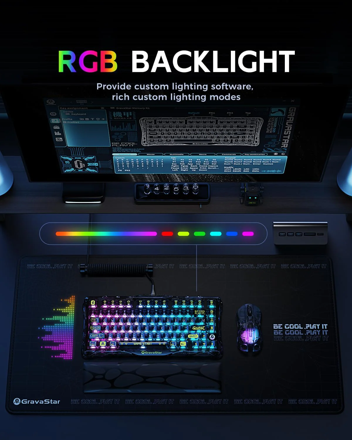 GravaStar Mercury K1 Lite 75% Wireless Mechanical Gaming Keyboard Transparent Black - Image 4