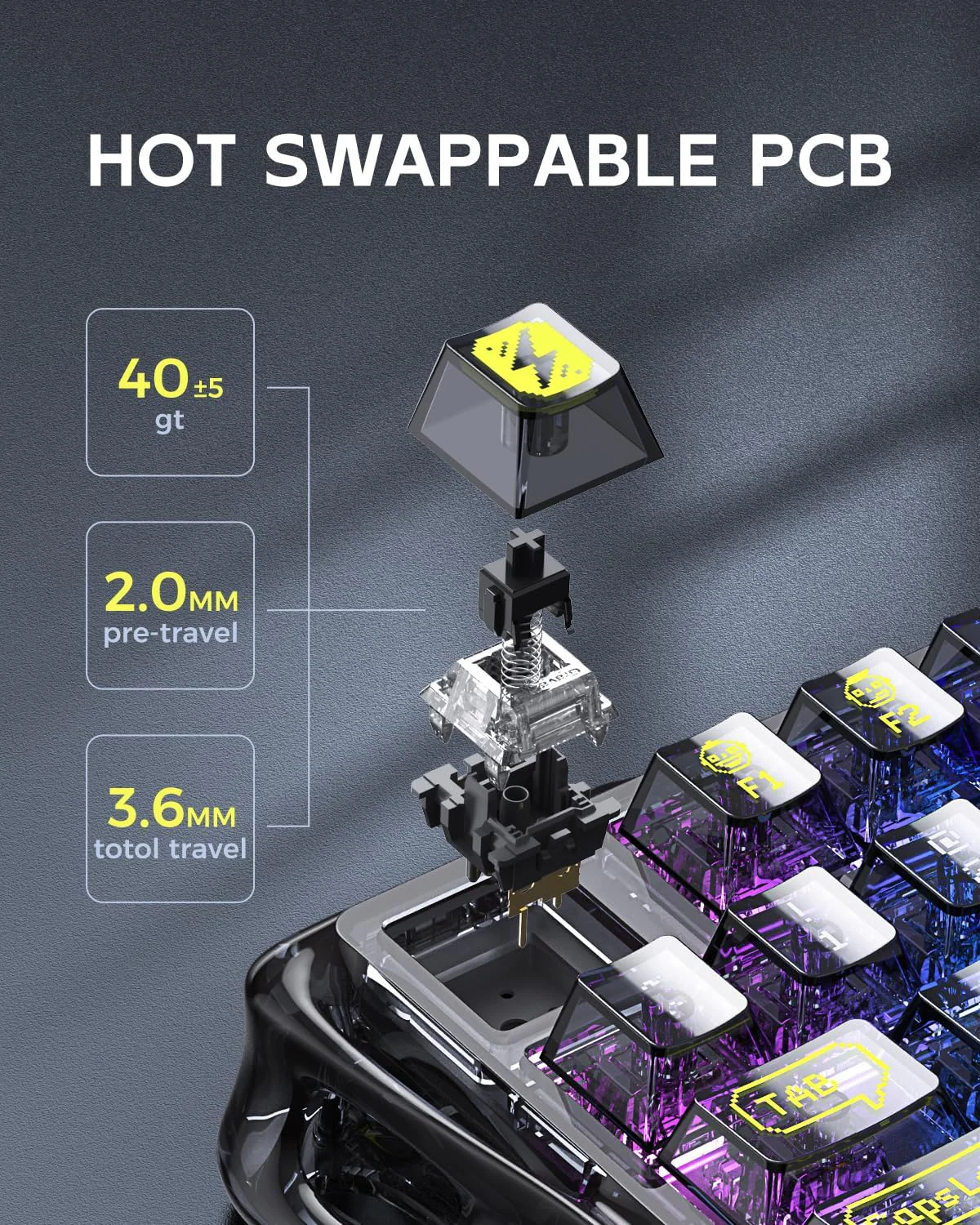 GravaStar Mercury K1 Lite 75% Wireless Mechanical Gaming Keyboard Transparent Black - Image 5