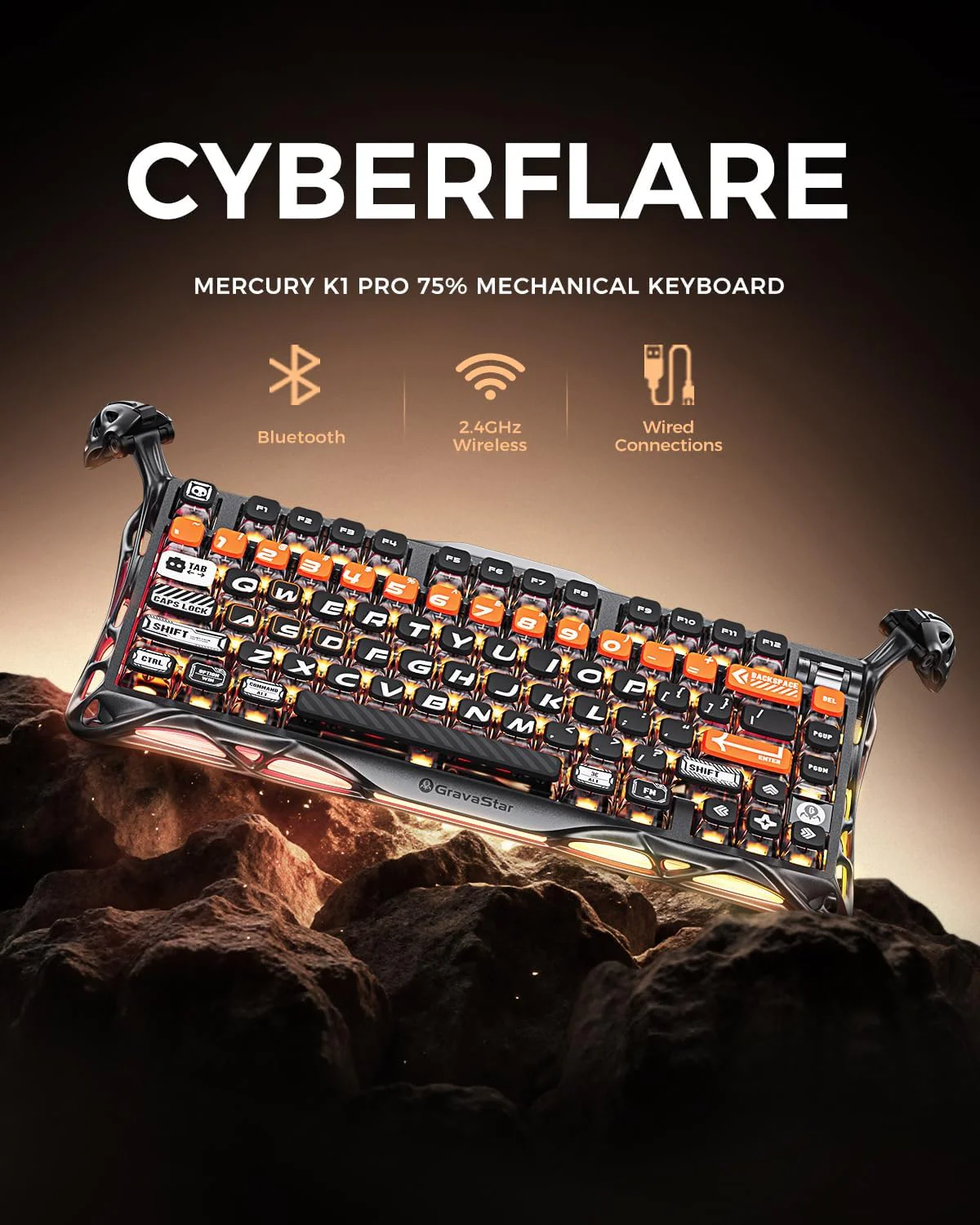 GravaStar Mercury K1 Pro 75% Wireless Mechanical Gaming Keyboard - Cyber Flare - Image 6