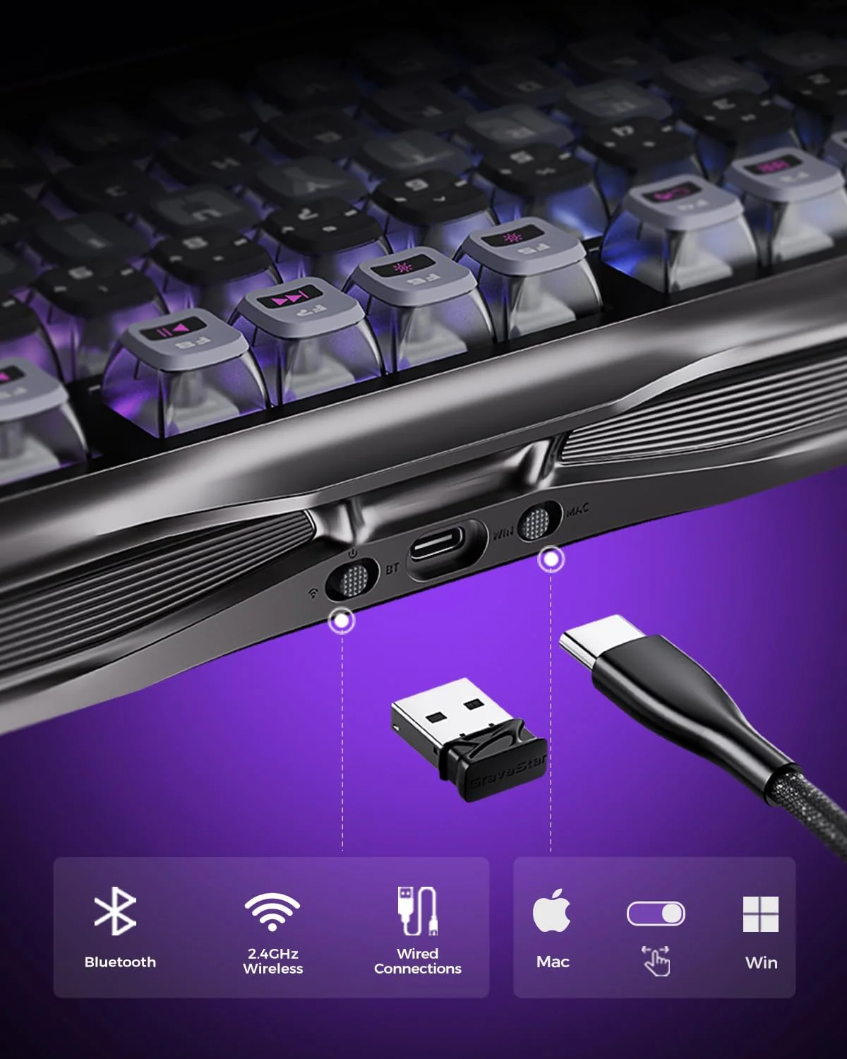 GravaStar Mercury K1 Pro 75% Wireless Mechanical Gaming Keyboard Special Edition - Cyberpunk - Image 3