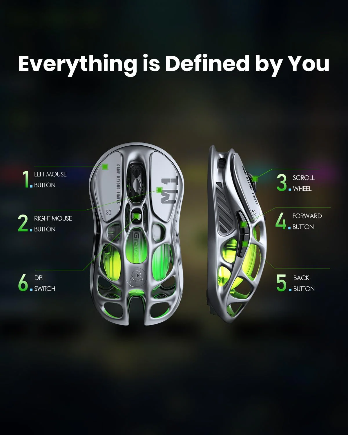 GravaStar Mercury M1 Pro Wireless Gaming Mouse - Gunmetal gray - Image 3