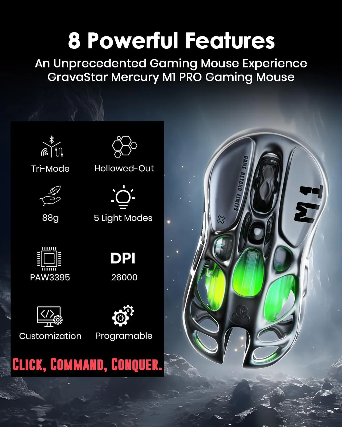 GravaStar Mercury M1 Pro Wireless Gaming Mouse - Gunmetal gray - Image 7