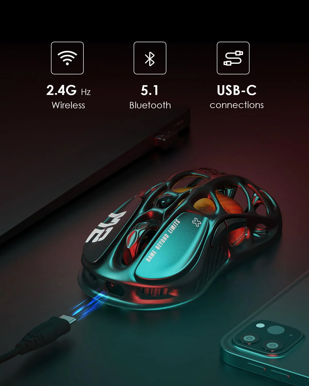GravaStar Mercury M2 Wireless Gaming Mouse - Stealth Black - Image 5