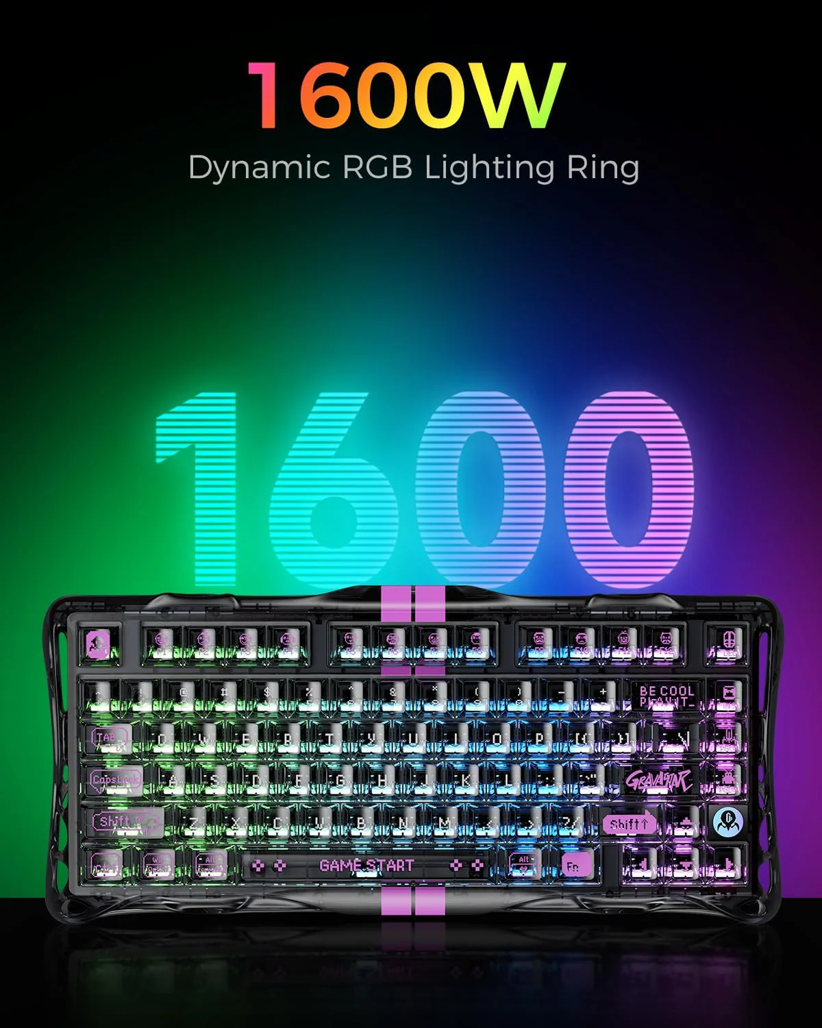 GravaStar Mercury V75 Lite 75% Hall Effect Magnetic switch Gaming Keyboard - Transparent Black - Image 5