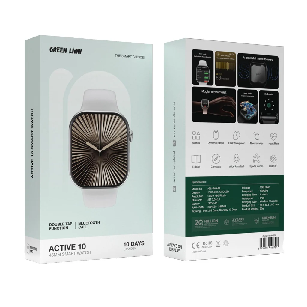 Green Lion Active 10 46MM Smart Watch Silver - Image 2