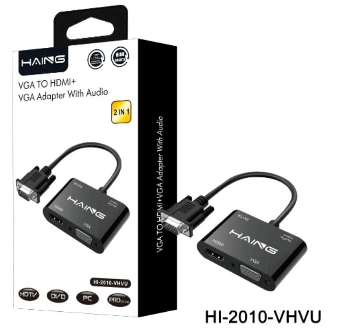 HAING 2 IN 1 VGA to HDMI+VGA Adapter with Audio