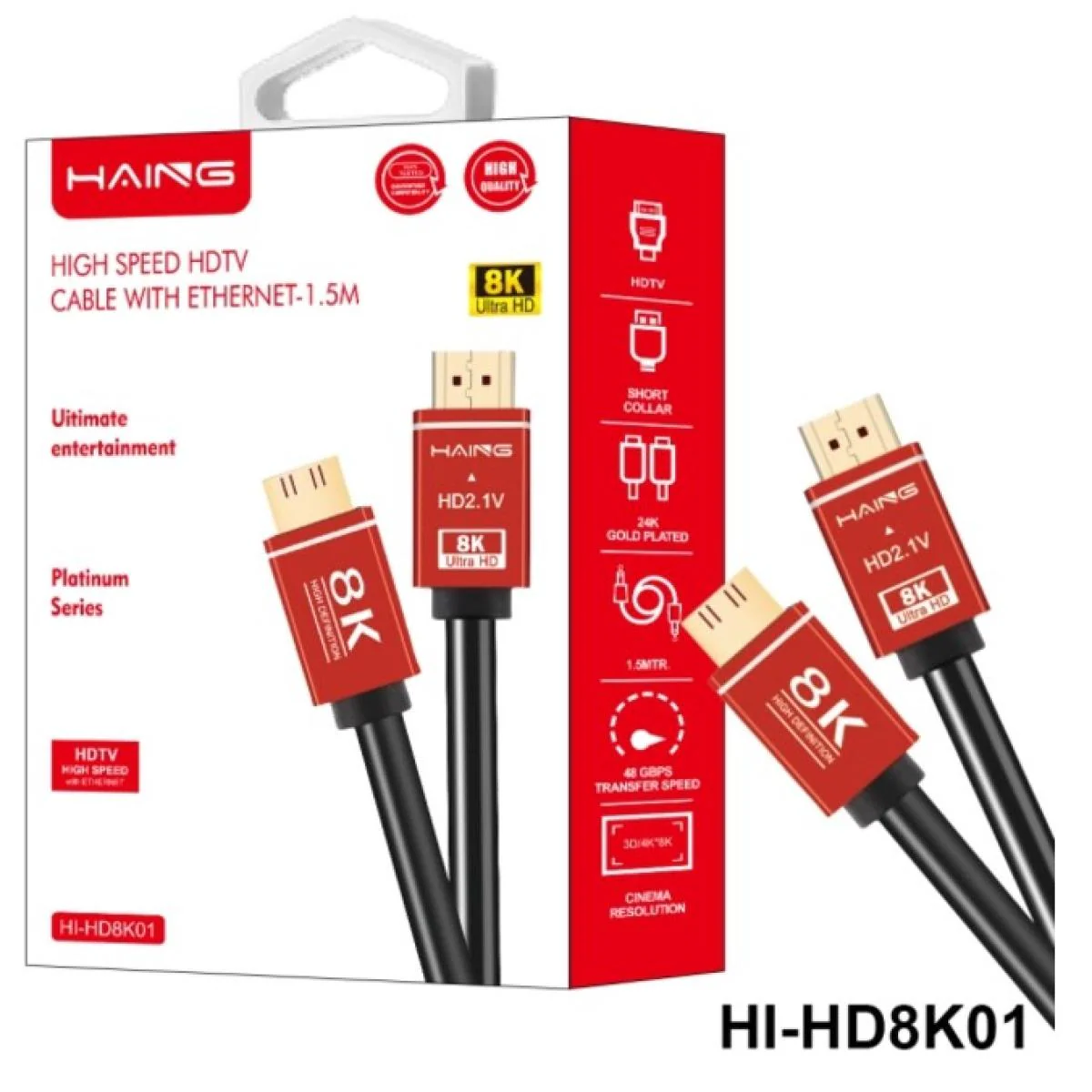 HAING HD8K01 8K High Speed HDMI 2.1 HDTV Cable with Ethernet 1.5M - Image 2