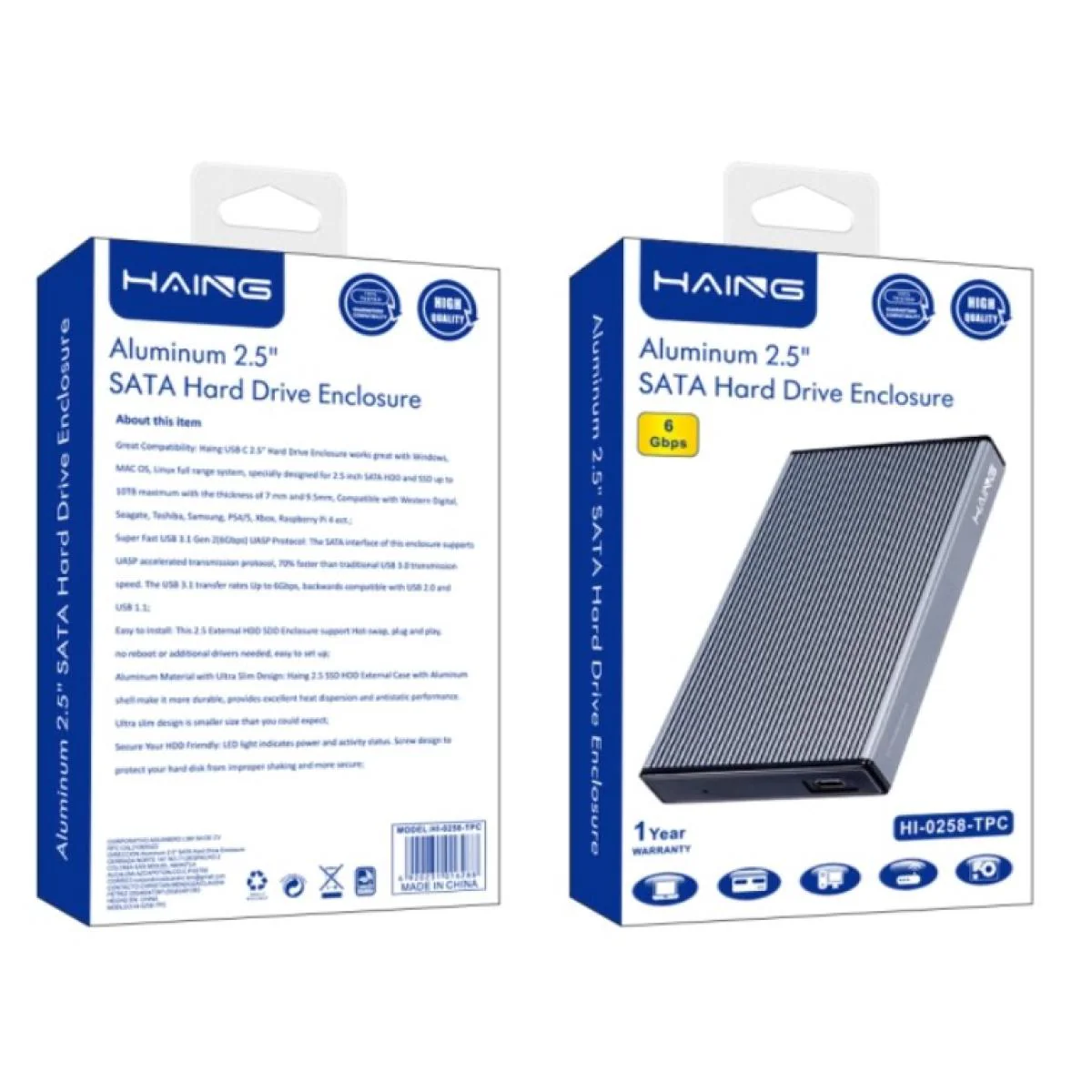 HAING HI-0258-TPC Aluminum 2.5" Sata Hard Drive Enclosure - Image 3