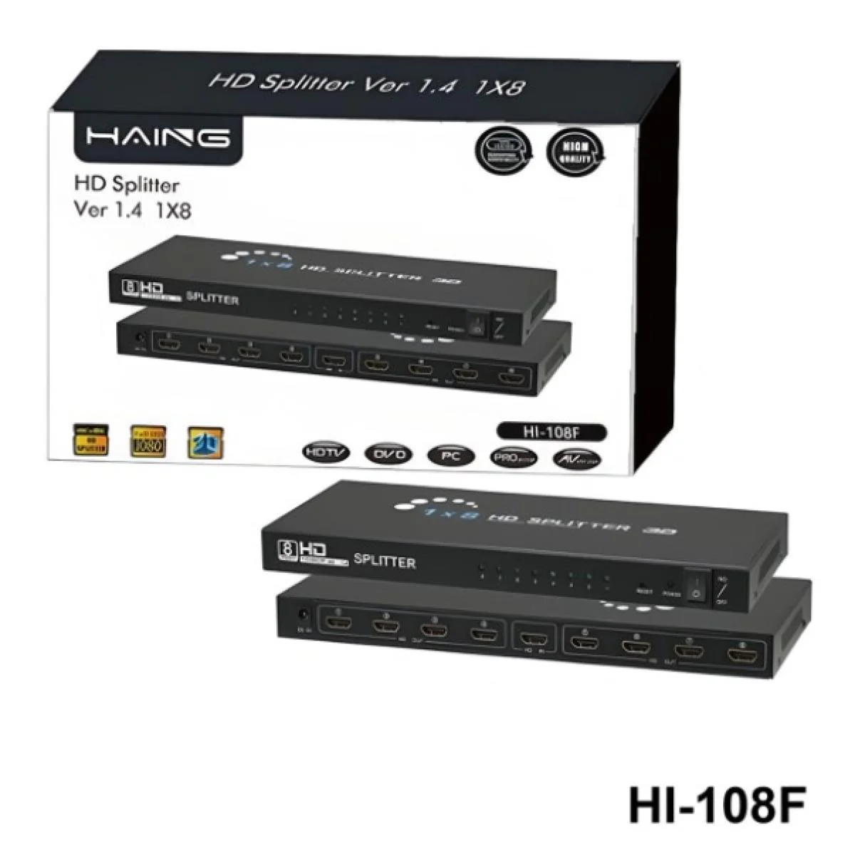 HAING HI-108F 1x8 8 Ports HDMI Powered Splitter for Full HD 1080P & 3D 4K Support - Image 2