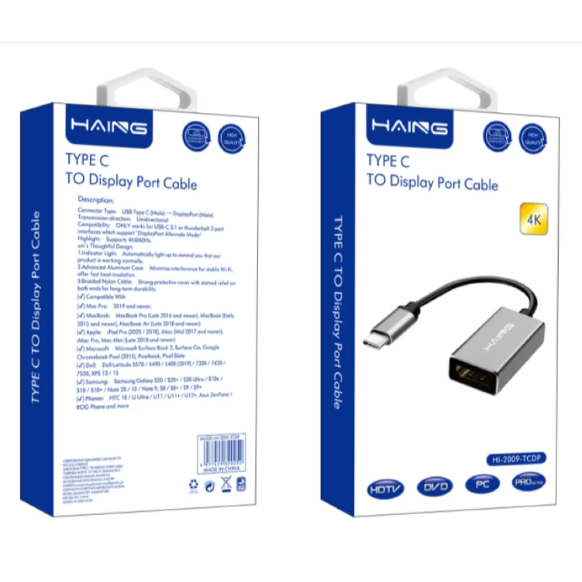 HAING HI-2009-TCDP Type-C to Display Port Cable Adapter 4K - Image 2