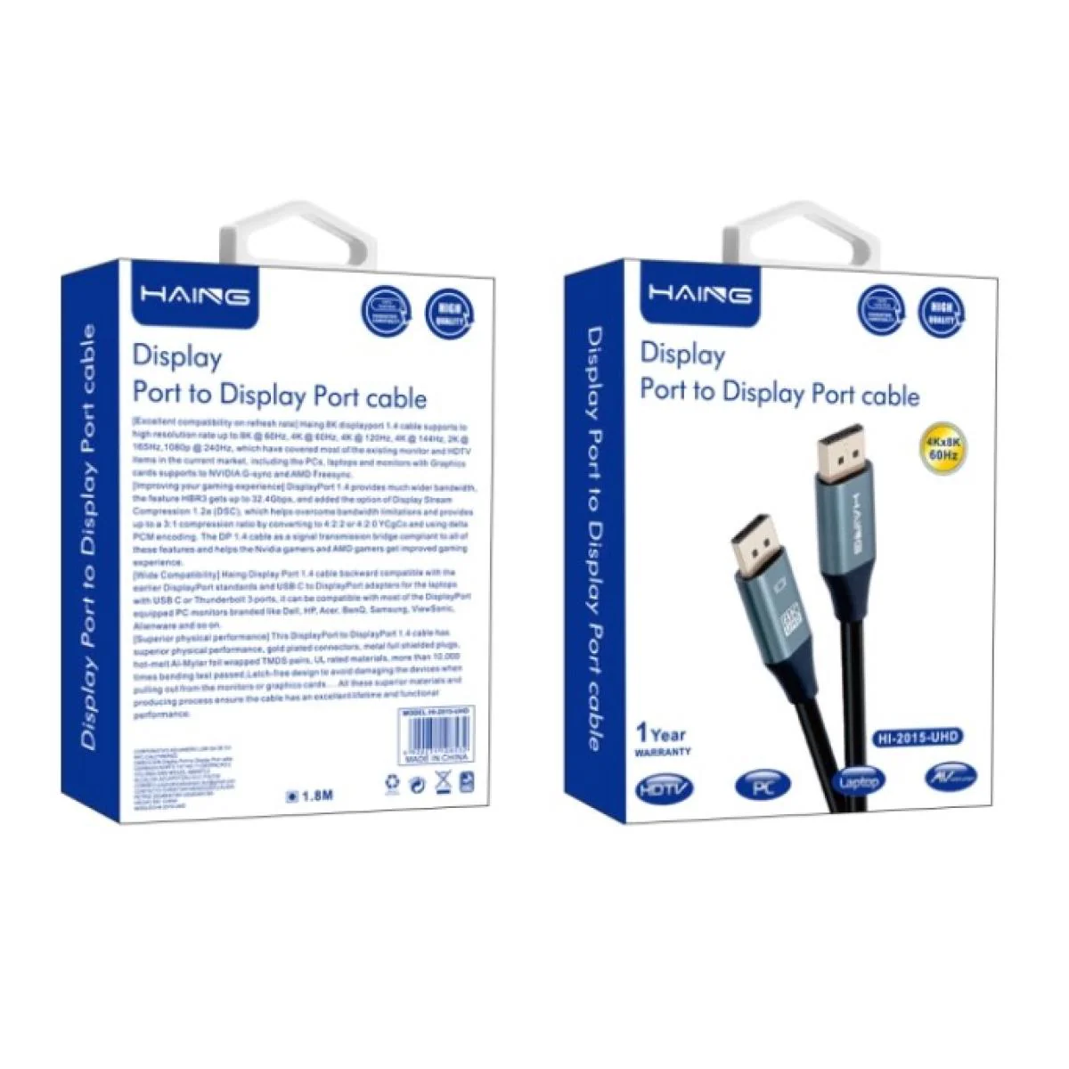 HAING HI-2015-UHD Display Port to Display Port Cable 1.8M - Image 2