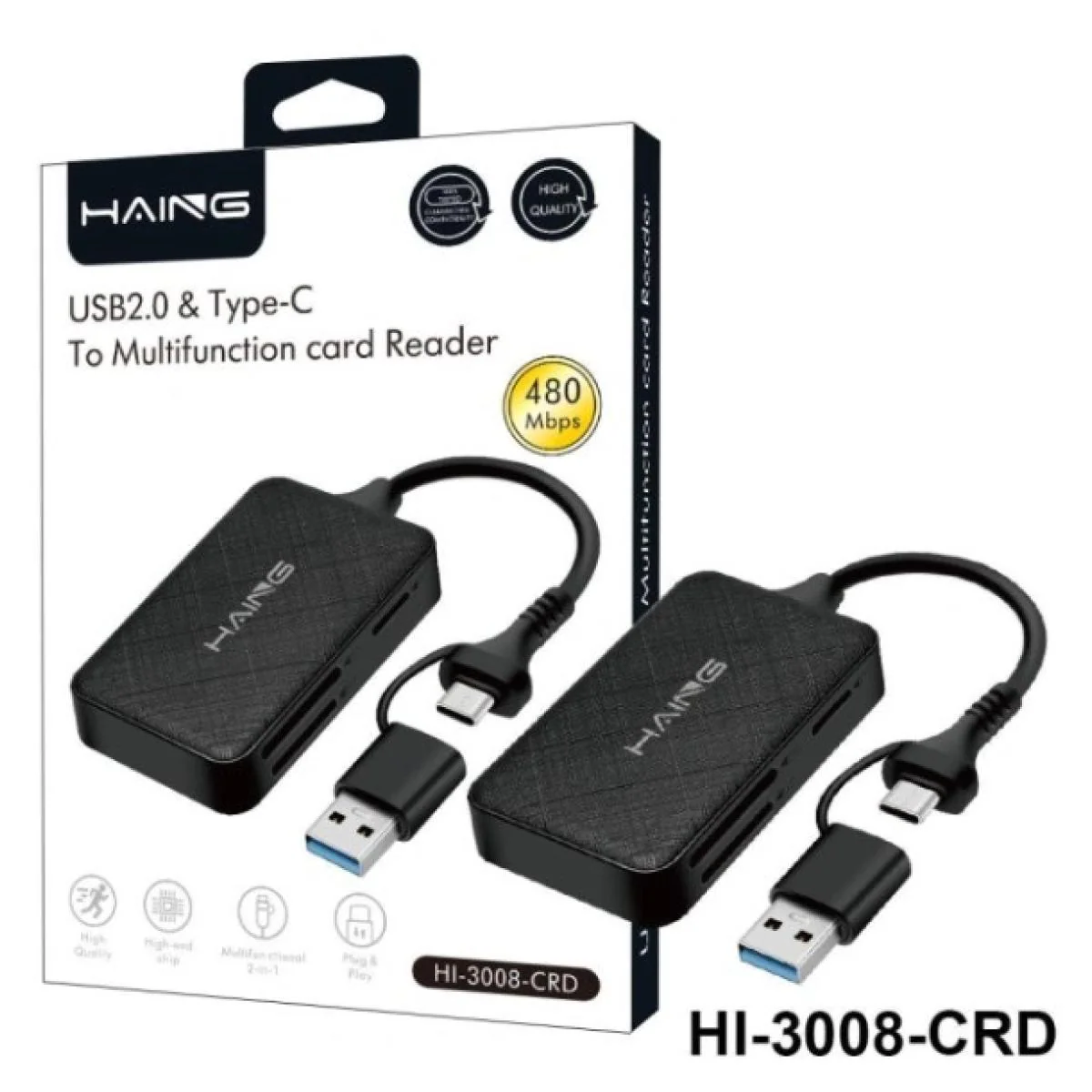 Haing HI-3008-CRD USB2.0 & Type-C to Multi-function Card Reader