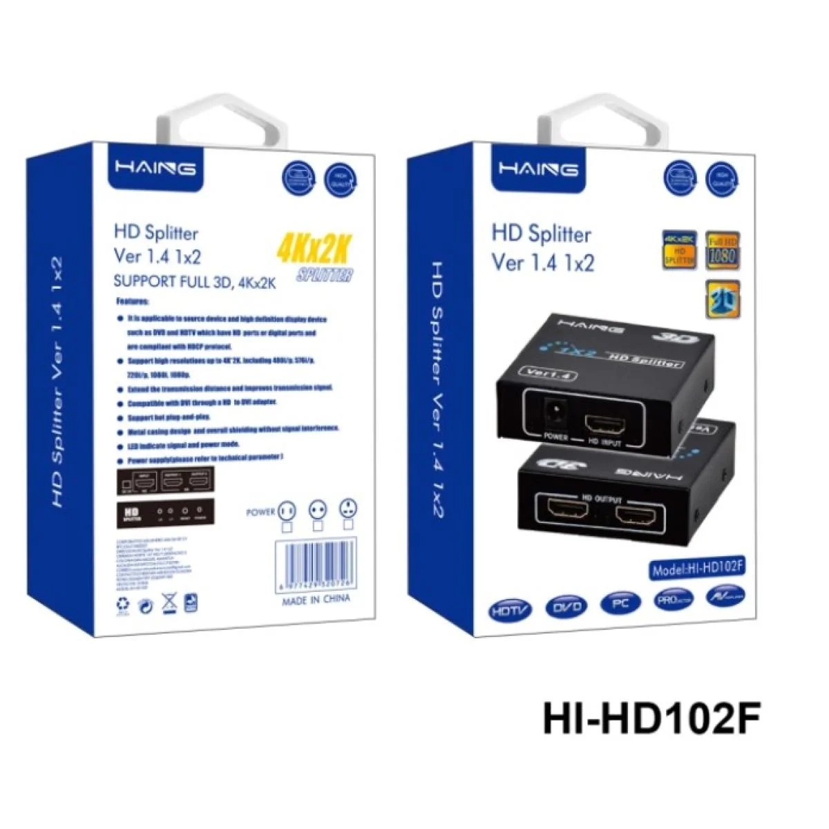 HAING HI-HD102F HD Splitter Ver 1.4 1x2 Full 3D 4Kx2K UK Plug - Image 2