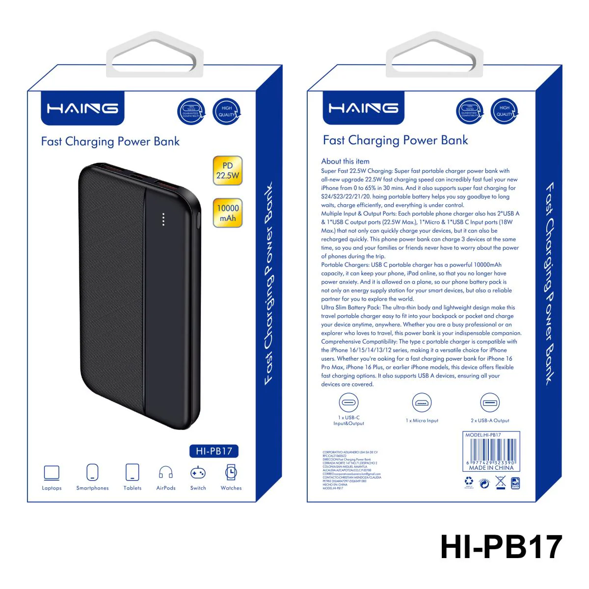 HAING HI-PB17-W Fast Charging Power Bank 10000mAh 22.5W - Image 2