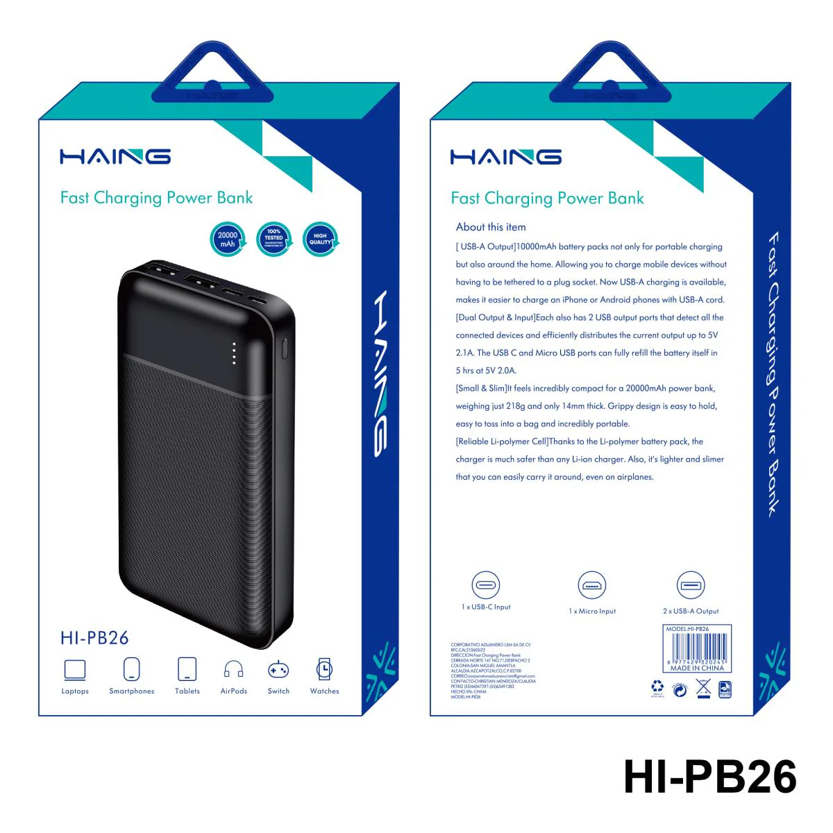 HAING HI-PB27-W Fast Charging Power Bank 20000mAh 22.5W -White - Image 2