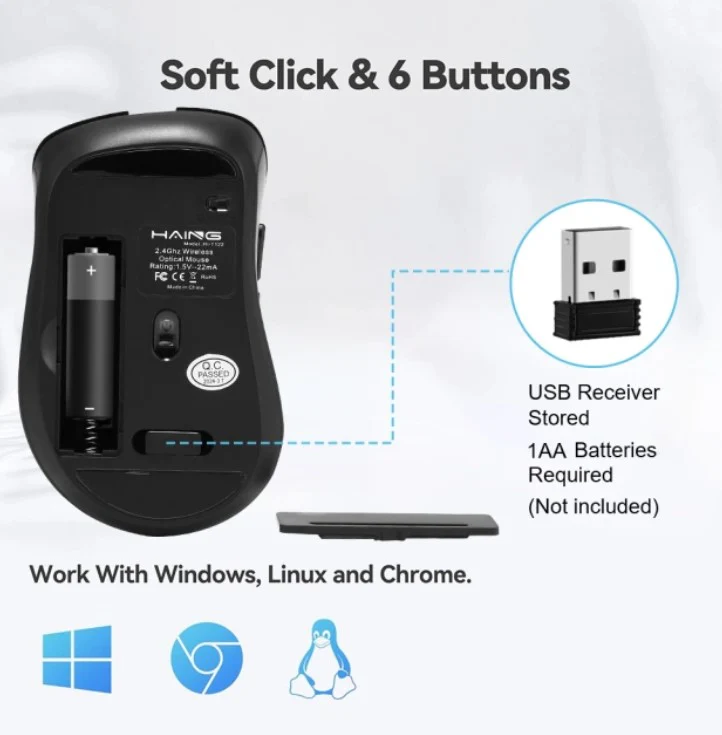 HAING HI-T122 2.4G Wireless Mouse with Type-C Connector - Image 3
