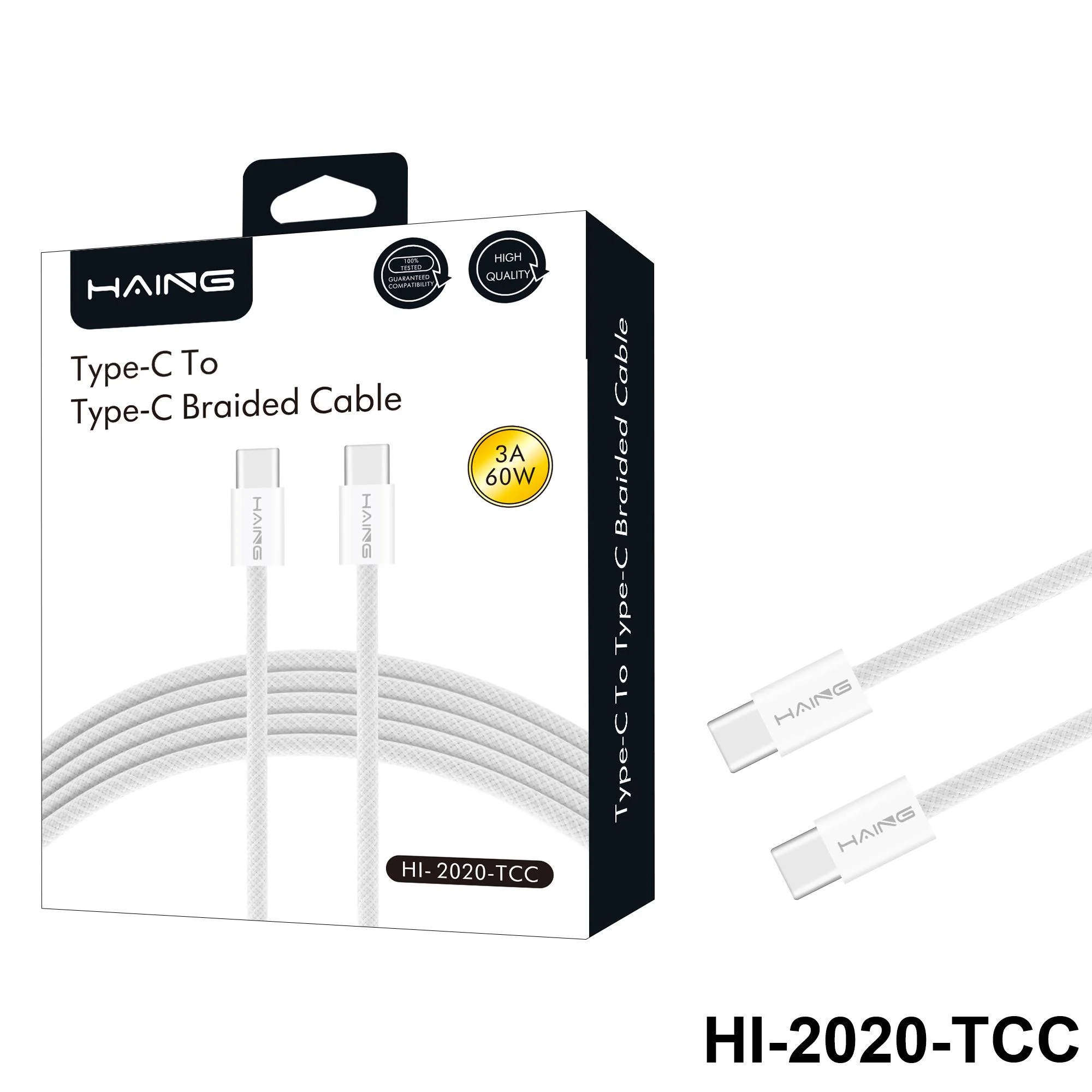 Haing TYPE-C TO TYPE-C BRAIDED WHITE CABLE 1.2MHI- 2020-TCC