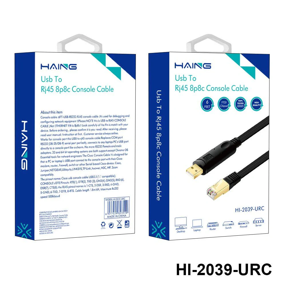 Haing USB-A To RJ45 8p8c Console Cable 1.8m HI-2039-URC
