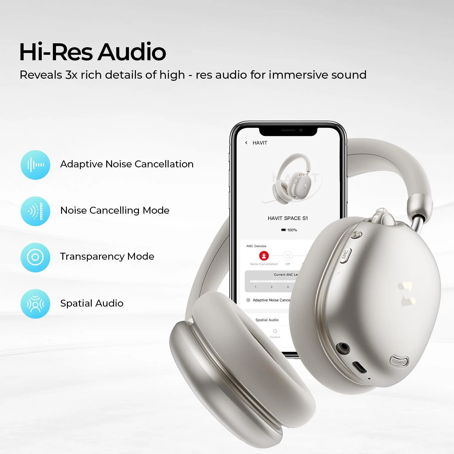 HAVIT H670BT Adaptive Active Noise Cancelling Headphones - Image 2