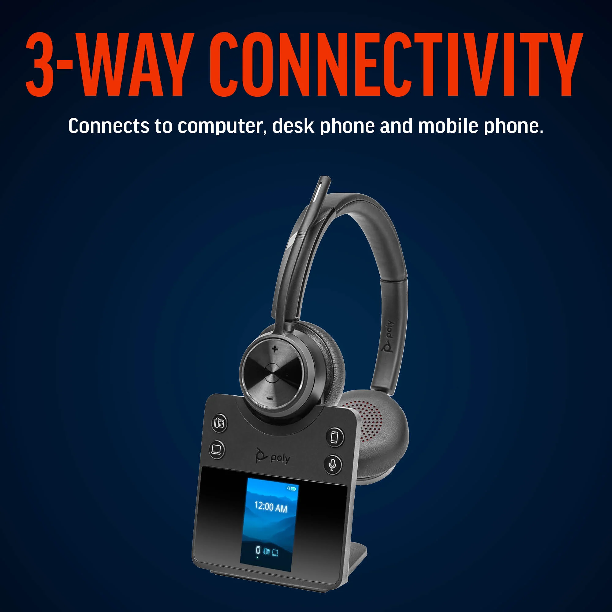 HP Poly Savi 7420 DECT Wireless On-Ear Active Noise Cancelling Headset with Stand - Image 2