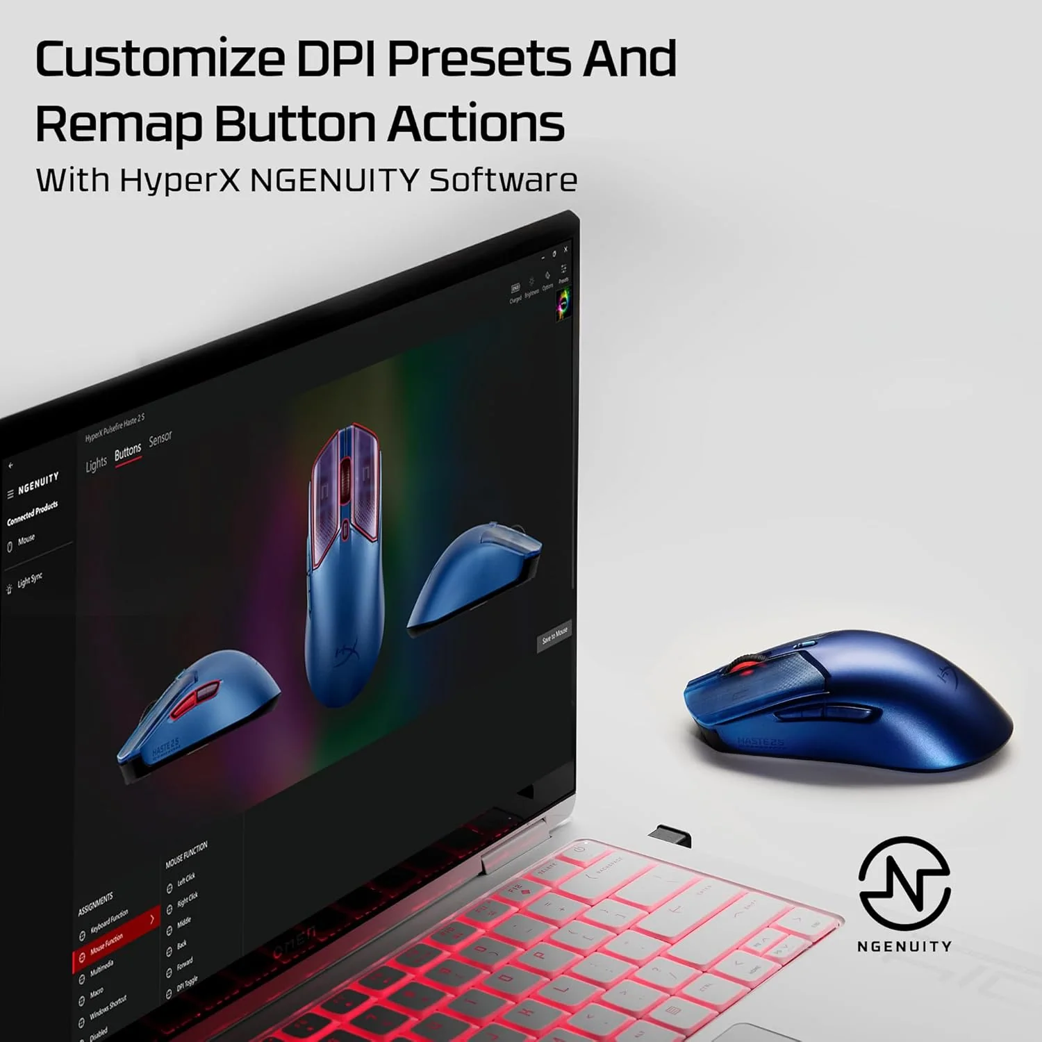 HyperX Pulsefire Haste 2 S Lightweight Wireless Optical Gaming Mouse with RGB Lighting - Navy - Image 8