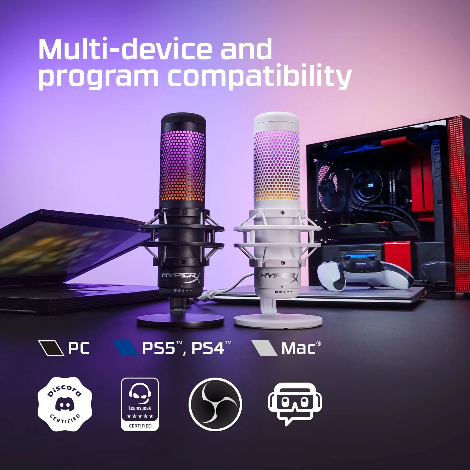 HyperX QuadCast S - USB Microphone (White) - RGB Lighting - Image 3