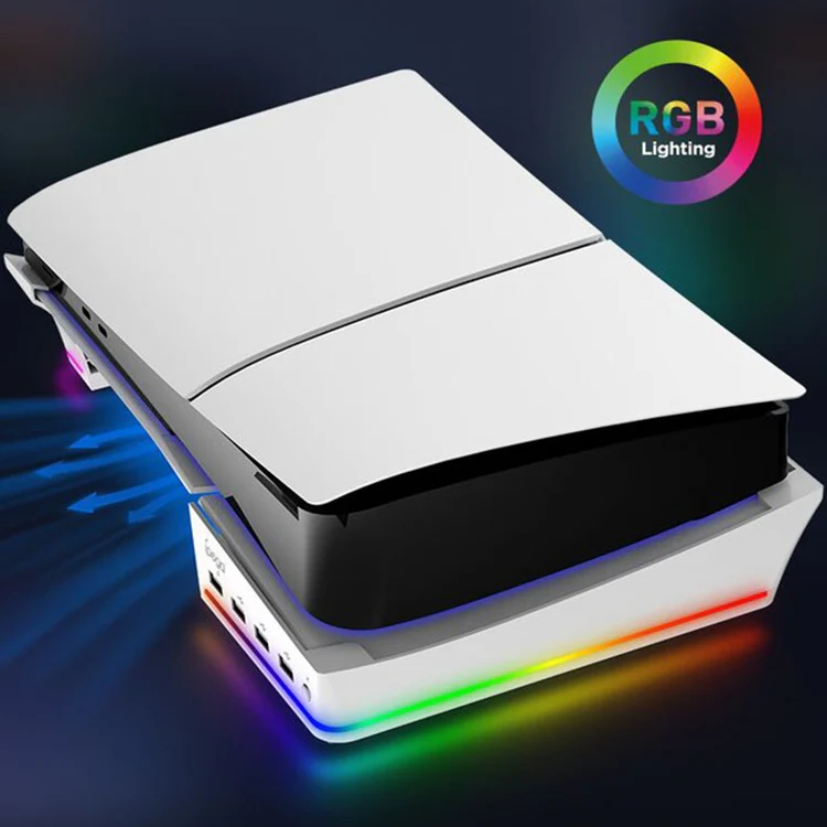iPega For PlayStation 5 slim stand portable flat stand with 4 USB ports RGB lights for PS5 Slim - Image 3