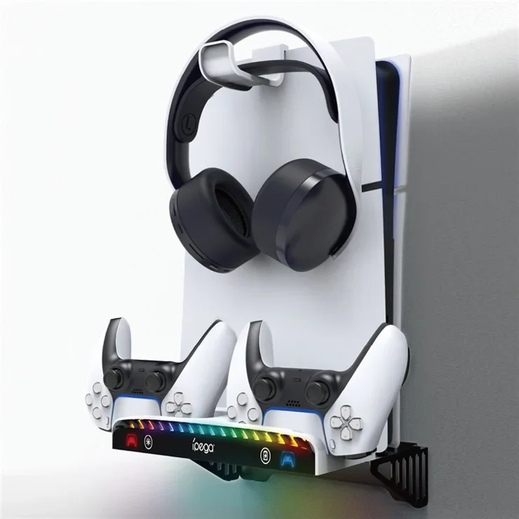 IPEGA PS5 Slim Console Multi-Functional Wall Mount Charging Dock for PS5 Console with RGB Light - Image 3