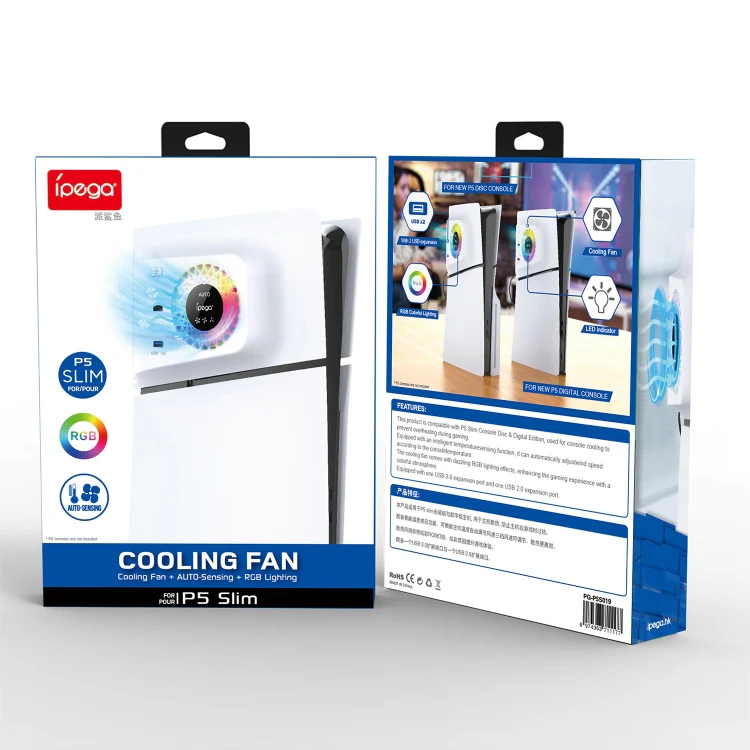 iPega PS5 Slim Temperature Control Cooling Fan Face Cover Cooler + USB HUB with RGB Lights - Image 2