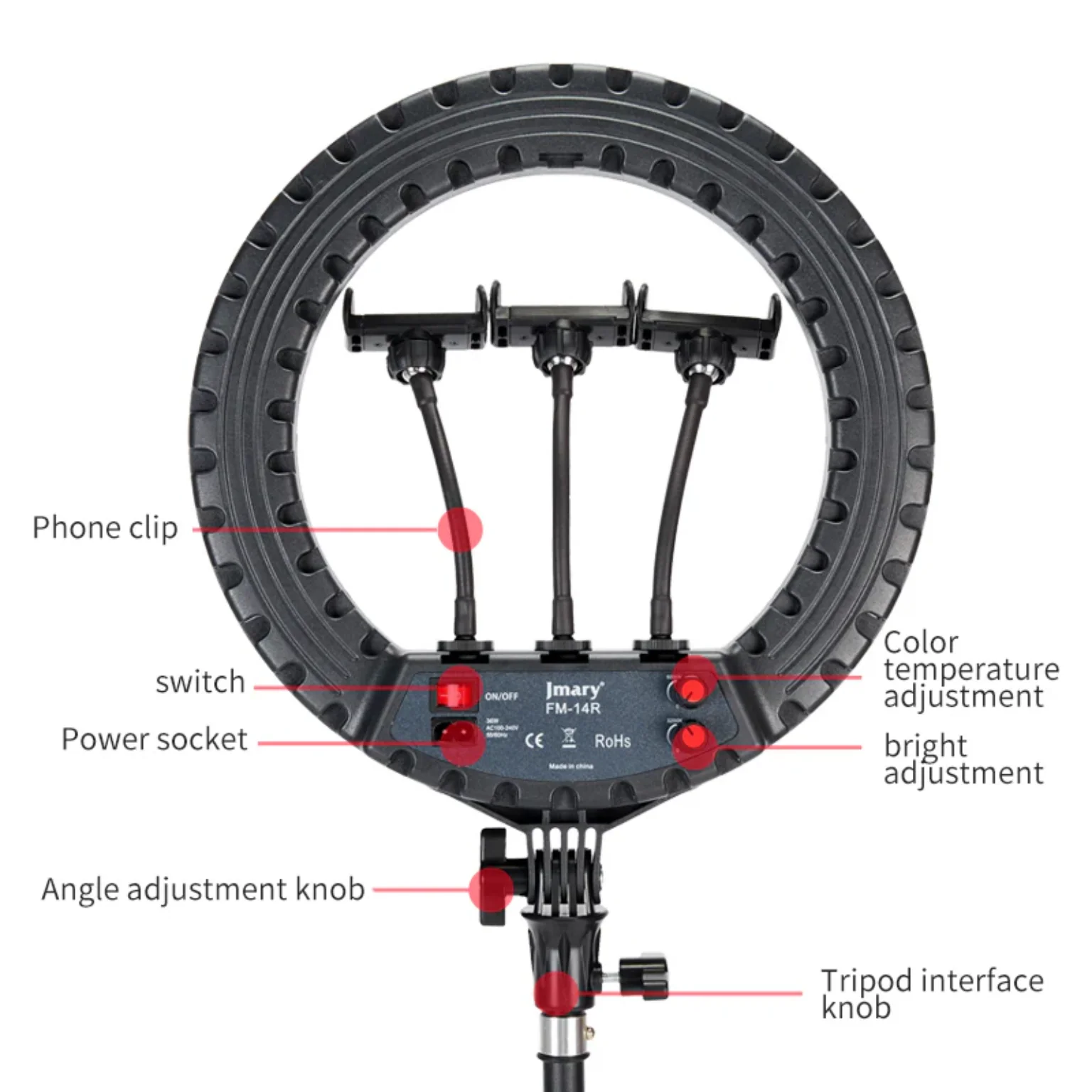 Jmary 14 Inch Selfie Ring Light - Black - Image 5
