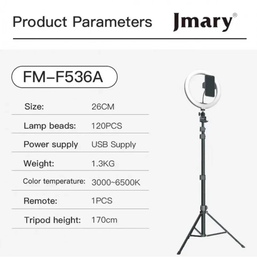 Jmary Ring Light with stand - Black - Image 3