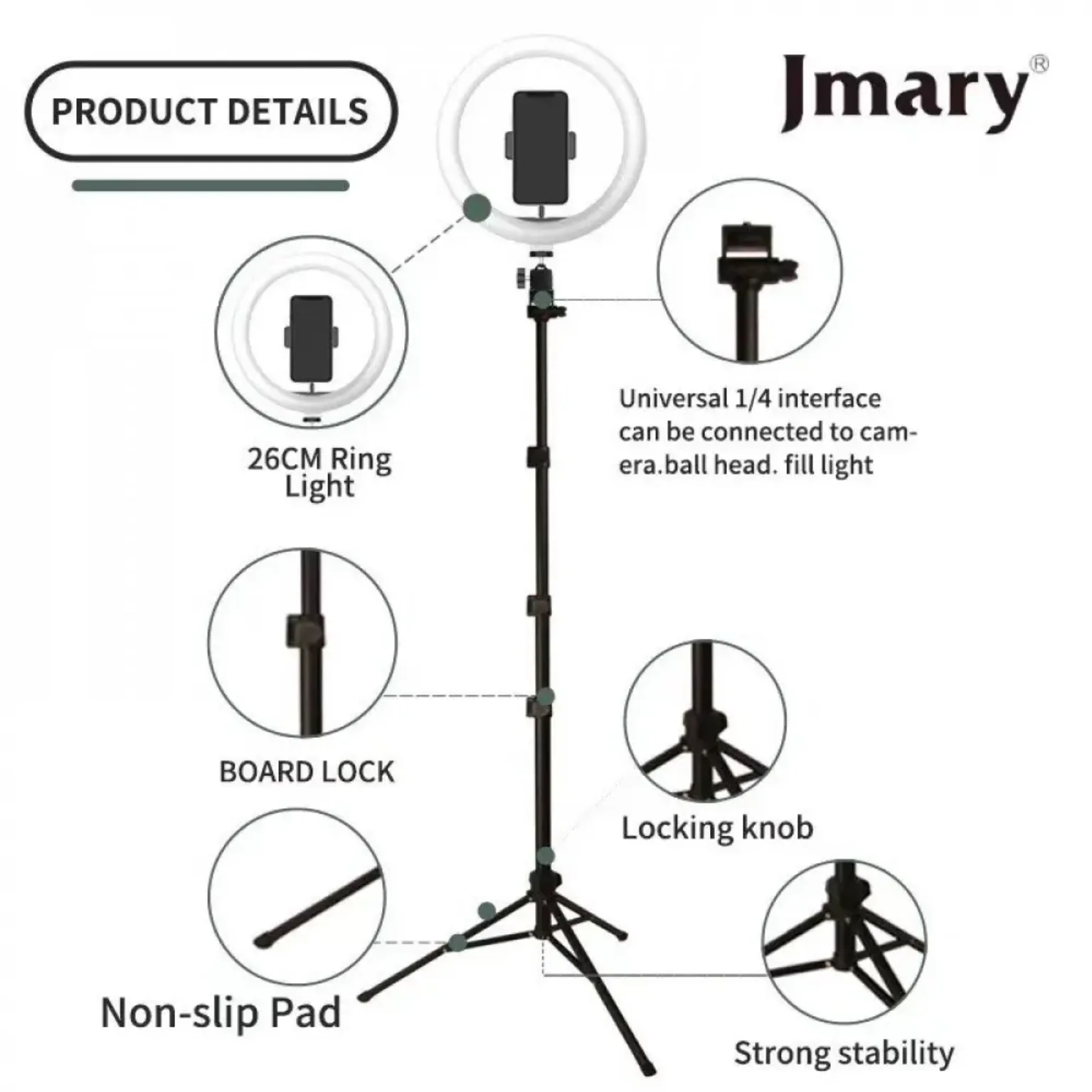 Jmary Ring Light with stand - Black - Image 4