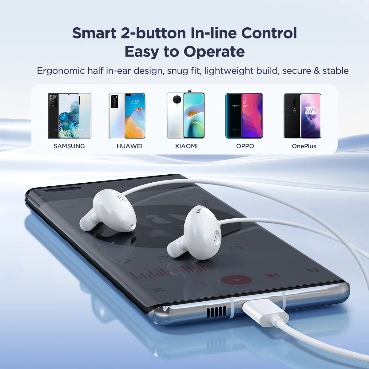 JOYROOM JR-EC05 TYPE-C Series Half In-Ear Wired Earphones-White - Image 2