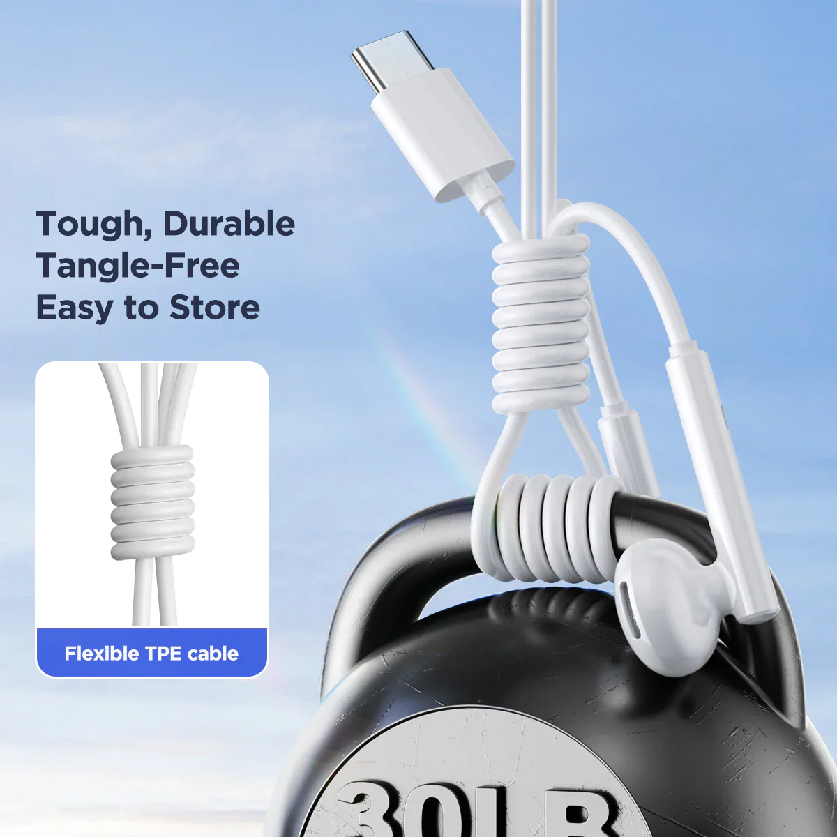 JOYROOM JR-EC05 TYPE-C Series Half In-Ear Wired Earphones-White - Image 3