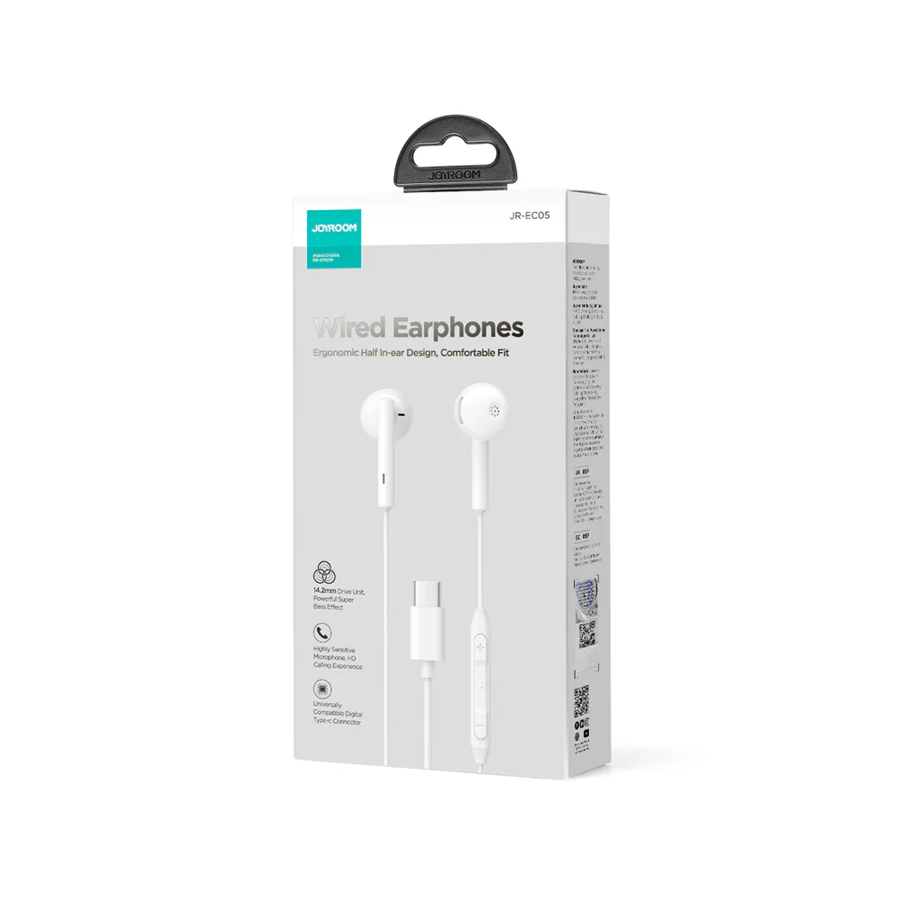 JOYROOM JR-EC05 TYPE-C Series Half In-Ear Wired Earphones-White - Image 4