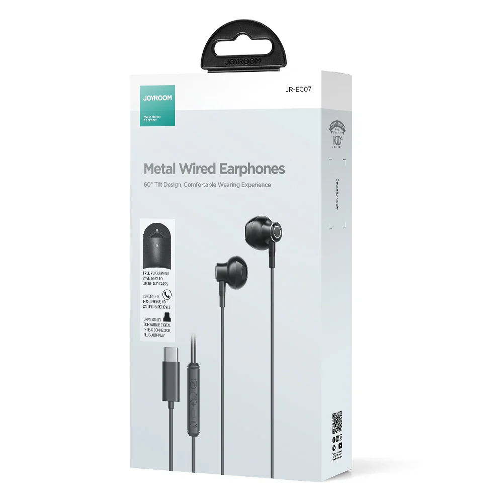 Joyroom JR-EC07 Type-C Half In-Ear Wired Earphones - Black - Image 2