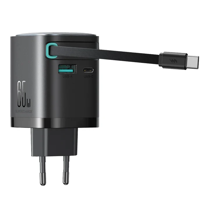JOYROOM JR-TCL02 GaN 65W Charger with Retractable Cable(EU)-Black - Image 3