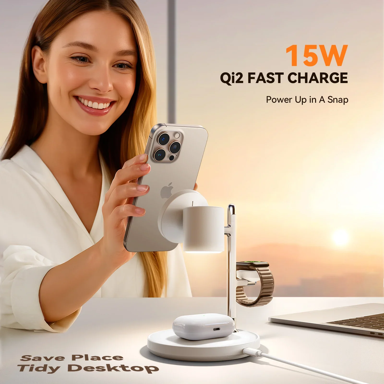 JOYROOM JR-W23 Qi2 4in1 Wireless Charger-White - Image 4