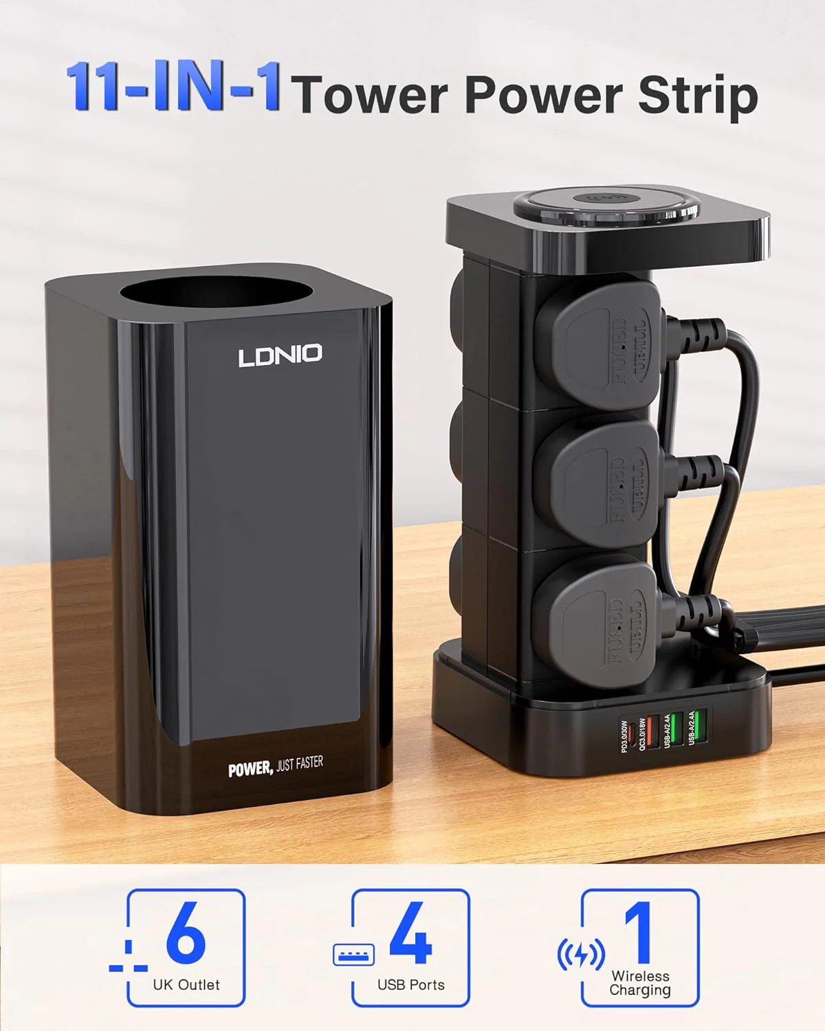 LDNIO Tower Extension Power Socket 1PD 30W+ 2500W - Image 3