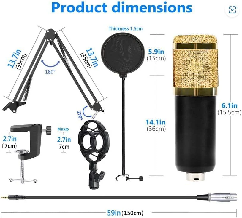 Legendary Vocal Professional Condenser Microphone Kit w/Adjustable Mic Suspension Scissor Arm Metal Shock Mount - Image 3