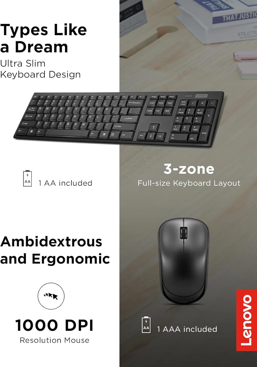 Lenovo100 Wireless Keyboard and Mouse Combo - Image 3