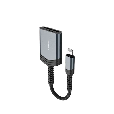 LENYES AX137-I 2in1 Lightning to TF/SD Card Converter - Black - Image 2