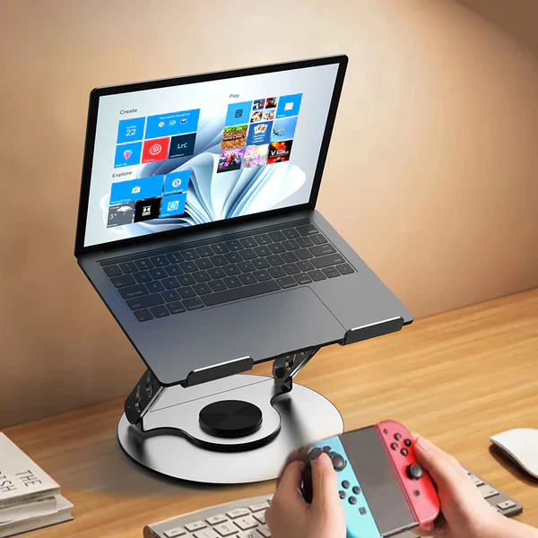 Lenyes CR190 Laptop Stand – 360° Rotating & Foldable (Silver) - Image 3