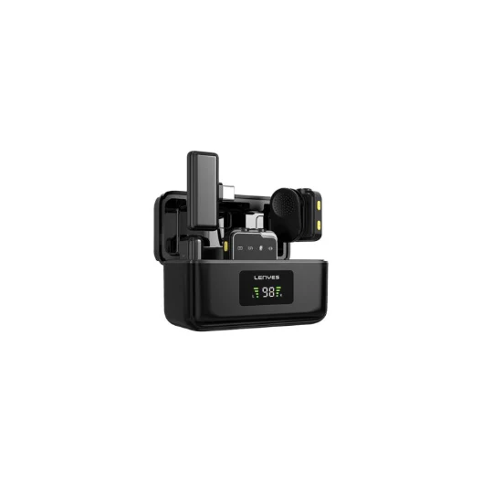 LENYES LM205 2in1 Wireless Lavalier Microphone with Type-C Charging Port Artificial Intelligence Noise Cancellation Type-C and Lightning Connector - Black - Image 3