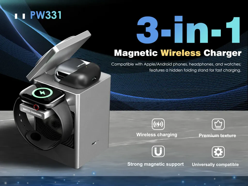 LENYES PW331 3IN1 DIGITAL SCREEN WIRELESS CHARGER - Image 5