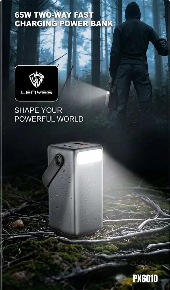 LENYES PX601D 60000mAh Power Bank with 65W Charging and Digital Display - Black - Image 3