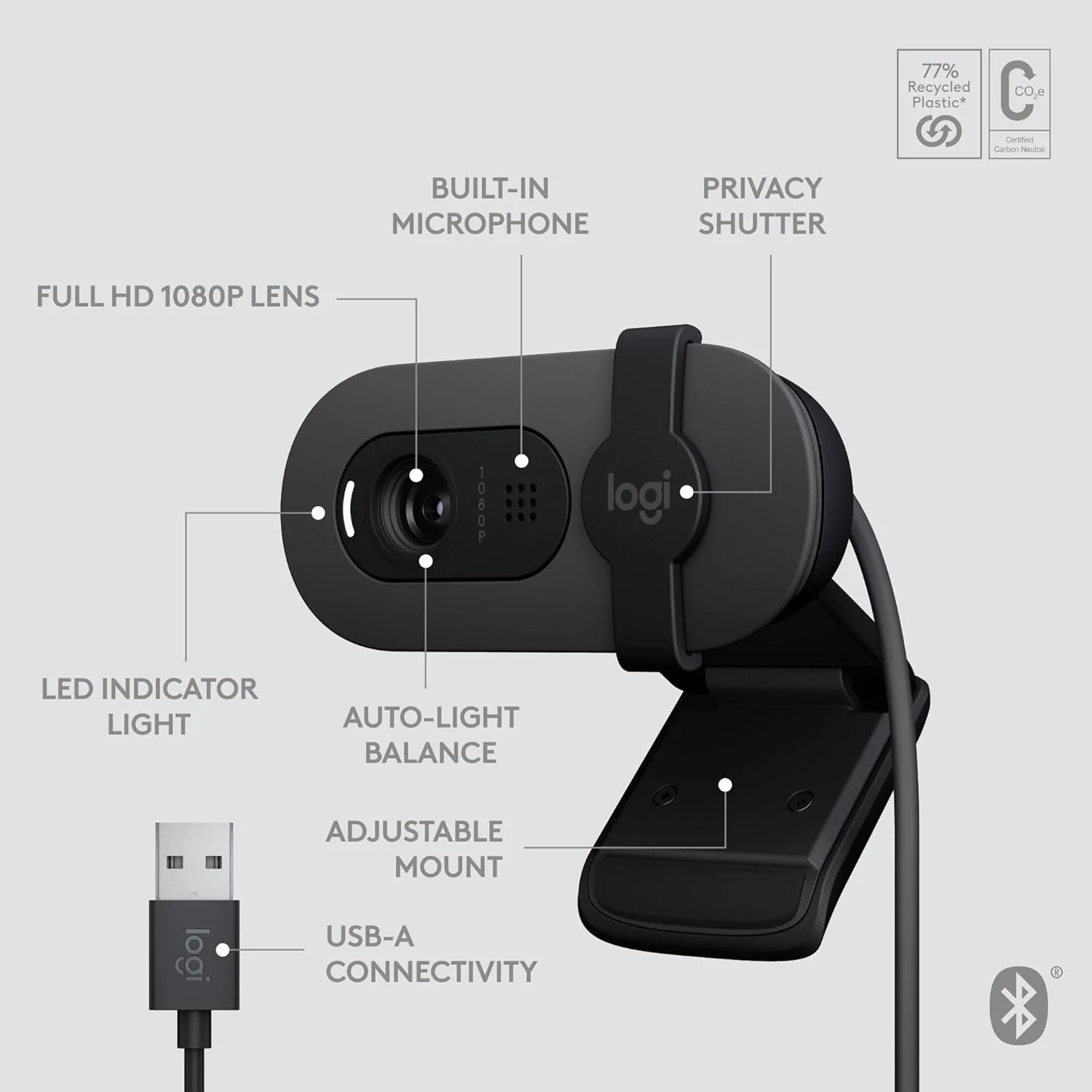 Logitech Brio 105 Full HD 1080p business webcam with auto light balance and integrated privacy shutter - Image 2