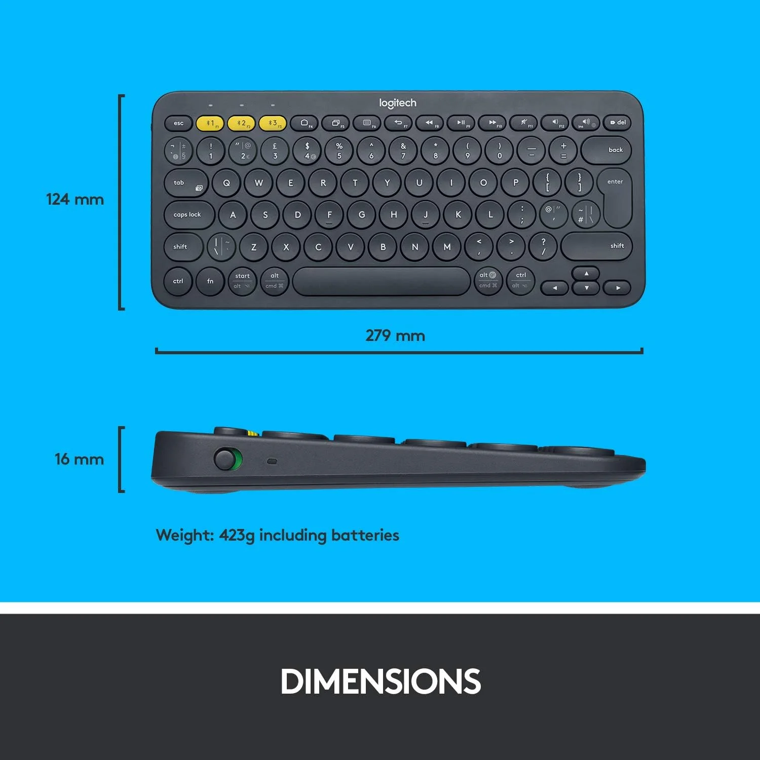 Logitech K380 Pebble Multi-Device Bluetooth Keyboard – Windows, Mac, Chrome OS, Android, iPad, iPhone, Apple TV Compatible - Image 2